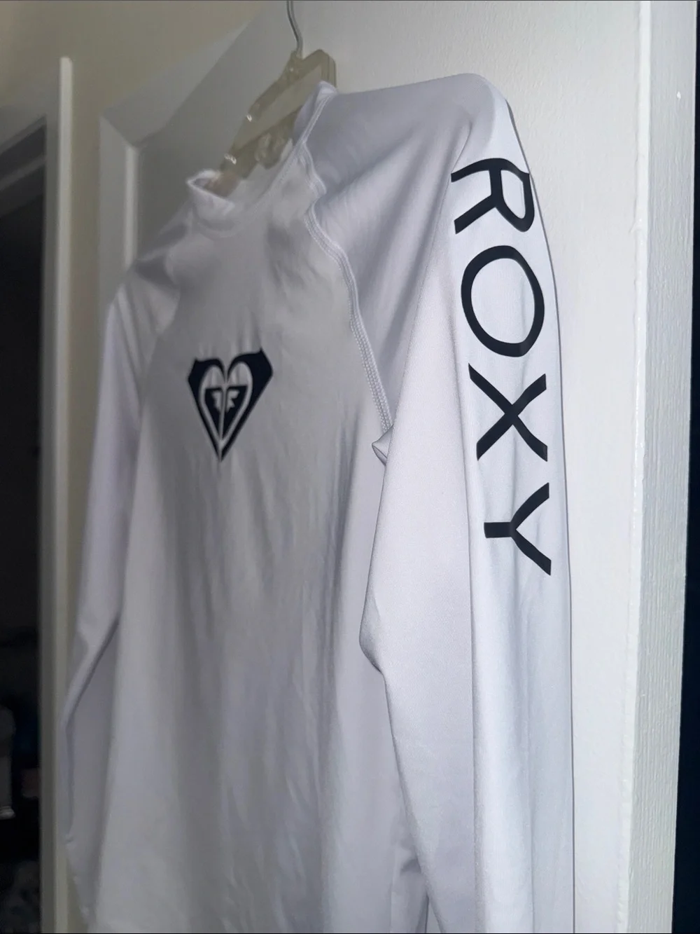 Roxy White Long-Sleeve Rash Guard with Black Logo
